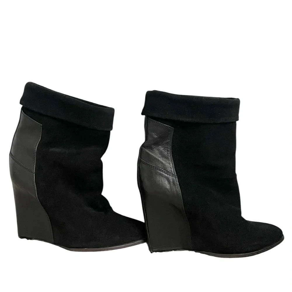IRO Black Darlon Heeled wedge Boots with Suede and Leather Contrast